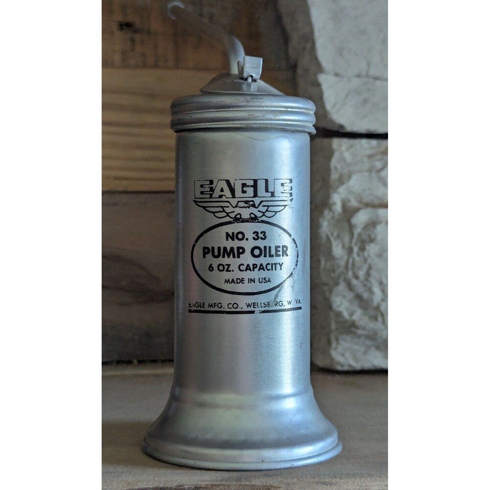 Vintage Eagle No. 33 Pump Oiler 6 oz Capacity Silver/Black Gas & Oil USA
